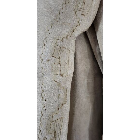 Vintage 60s 70s Leather Suede Poncho Snap Cape Hippie Boho Tan Tooled Western M - Picture 5 of 16